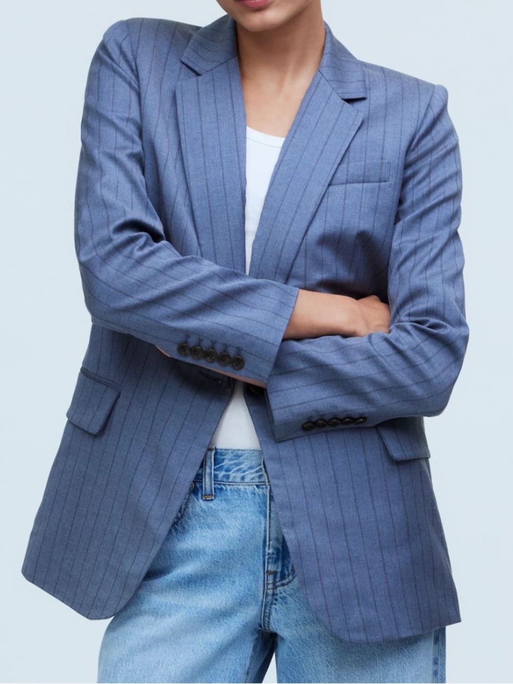 Madewell Blue Gray Pinstripe Blazer Size 10 Single Breasted Office Career